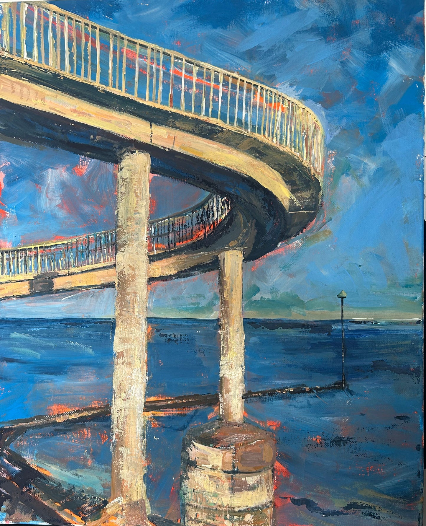 Curly bridge on blue