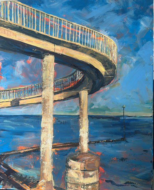 Curly bridge on blue