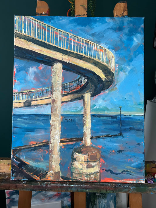 Curly bridge on blue